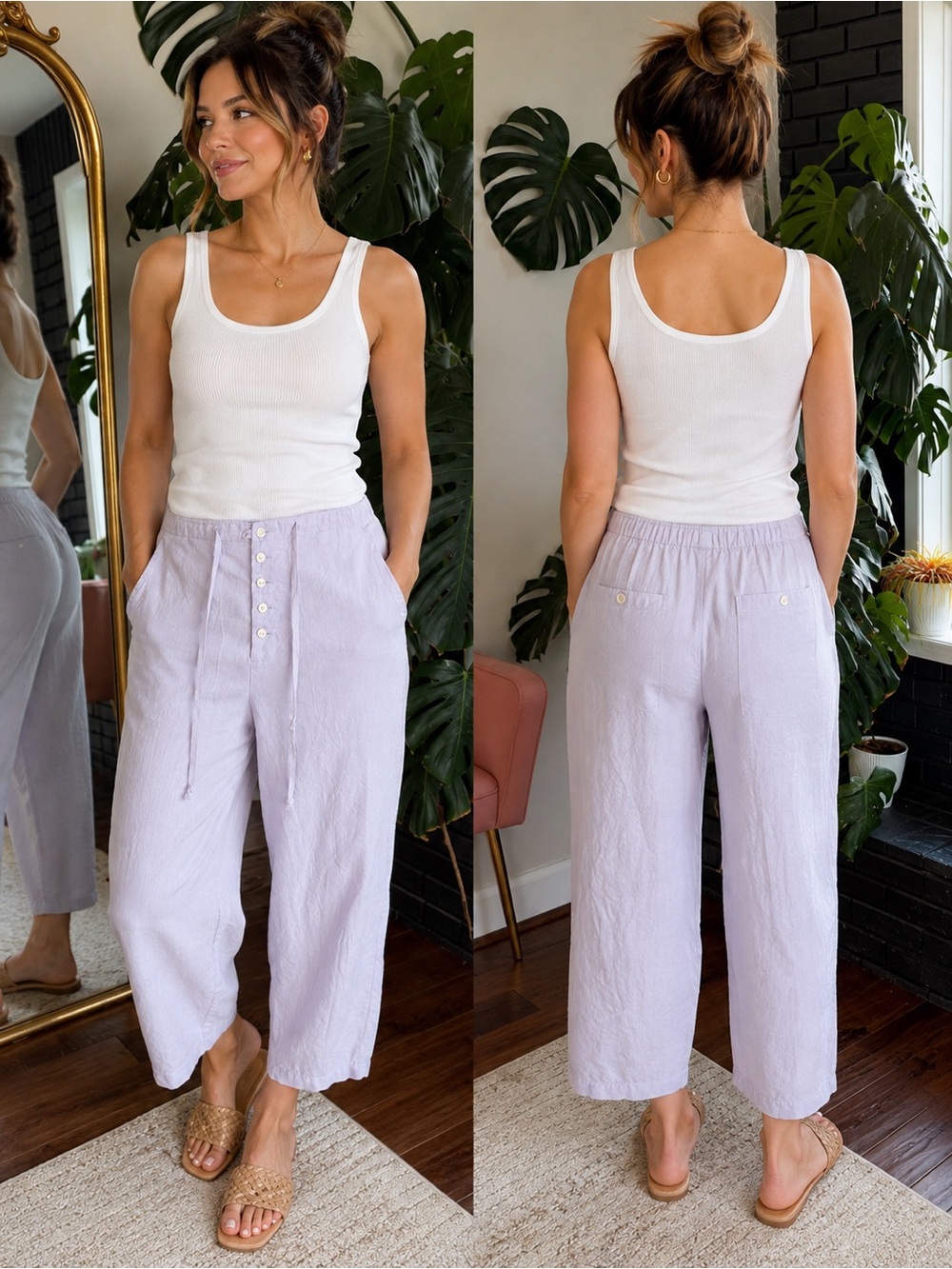 Light Lavender Wide-Leg Linen Blend Pants size 12